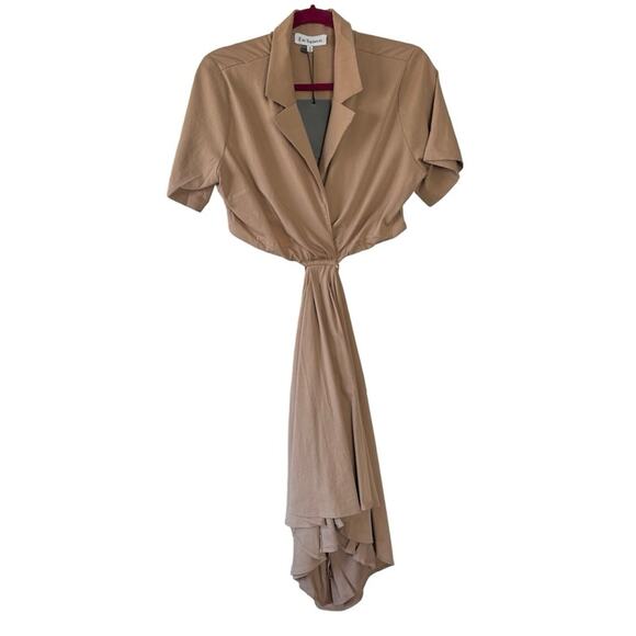 En Saison Tan Brown Beverly Shirtdress Mini Short Sleeve Cutout Dress Medium NWT - Picture 3 of 12